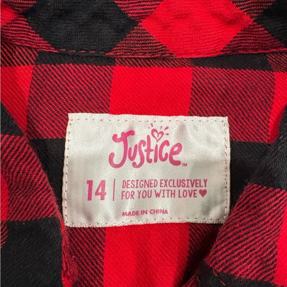Justice Girl Red and Black Plaid Shirt Size 14